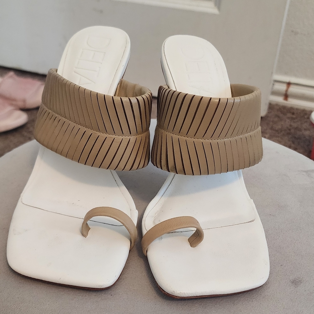 Deltan white and nude high heels
